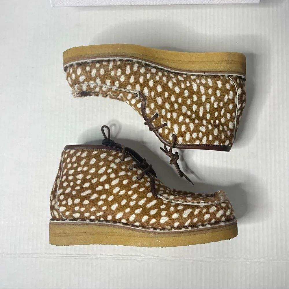 Re/Done Creepe Lace up bootie shoes  in polka dot Calf Hair new